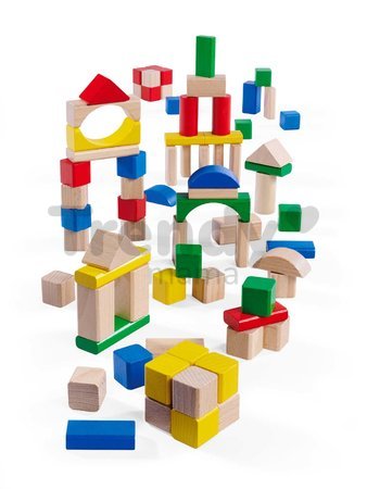 Drevené kocky farebné a prírodné Wooden Blocks 75 Years Eichhorn 76 kusov priemer 25 mm od 12 mes