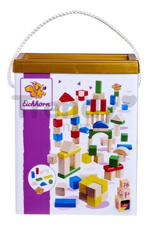Drevené kocky farebné a prírodné Wooden Blocks 75 Years Eichhorn 76 kusov priemer 25 mm od 12 mes
