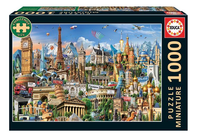 Puzzle Symbols of Europe Miniature Educa miniatúrne 1000 dielov a Fix lepidlo