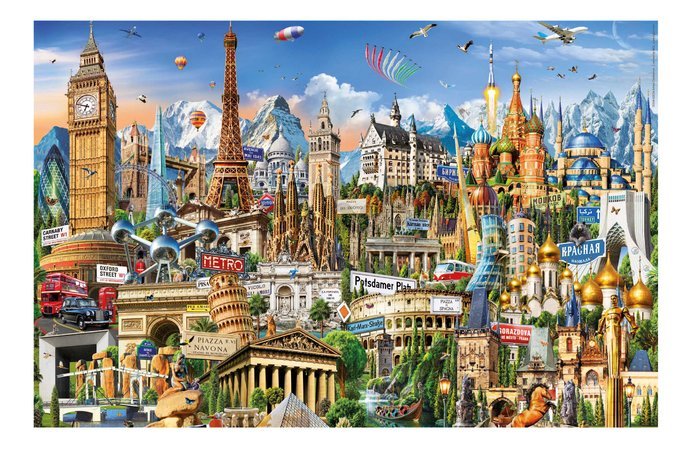 Puzzle Symbols of Europe Miniature Educa miniatúrne 1000 dielov a Fix lepidlo