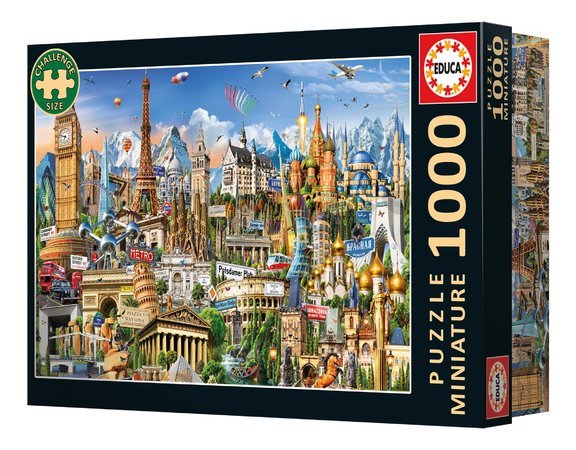 Puzzle Symbols of Europe Miniature Educa miniatúrne 1000 dielov a Fix lepidlo