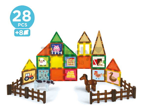 Stavebnica magnetická Ekologická farma Magnetics Eco Farm Educa 28 farebných dielikov s 2 figúrkami zvieratiek