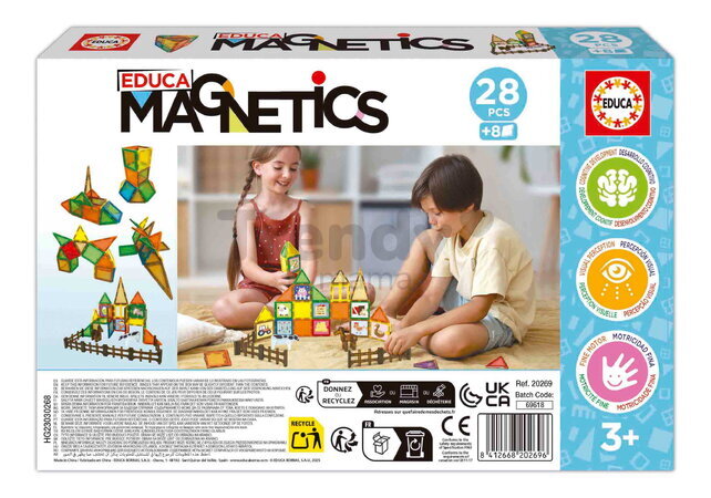 Stavebnica magnetická Ekologická farma Magnetics Eco Farm Educa 28 farebných dielikov s 2 figúrkami zvieratiek