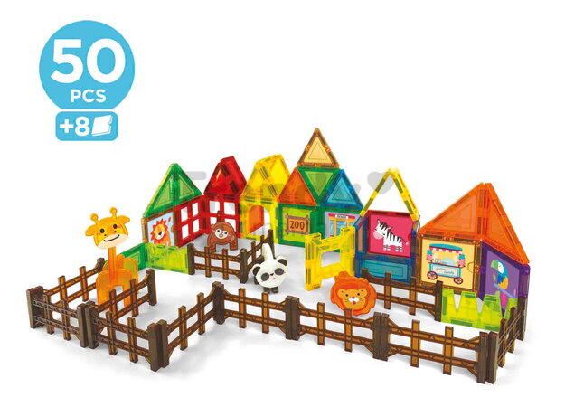 Stavebnica magnetická Zoo Magnetics Park Zoo Educa 50 farebných dielikov so 4 figúrkami zvieratiek