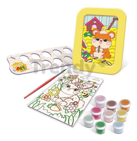 Maľovanie podľa čísiel Zvieratká Magic Art Number Pets Educa 2 obrázky s rámikom a 9 farieb so štetcom a paletou od 6 rokov