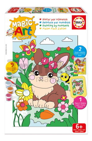 Maľovanie podľa čísiel Zvieratká Magic Art Number Pets Educa 2 obrázky s rámikom a 9 farieb so štetcom a paletou od 6 rokov