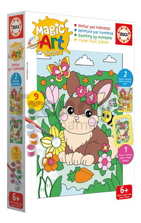 Maľovanie podľa čísiel Zvieratká Magic Art Number Pets Educa 2 obrázky s rámikom a 9 farieb so štetcom a paletou od 6 rokov