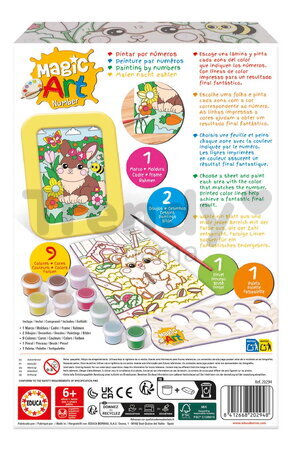 Maľovanie podľa čísiel Zvieratká Magic Art Number Pets Educa 2 obrázky s rámikom a 9 farieb so štetcom a paletou od 6 rokov