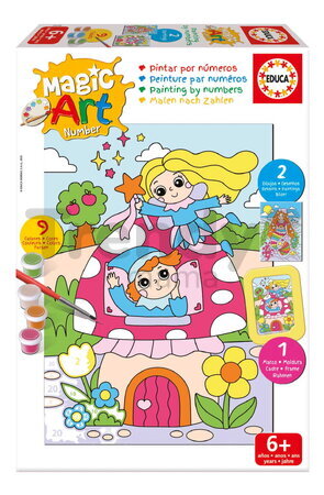 Maľovanie podľa čísiel Fantázia Magic Art Number Fantasy Educa 2 obrázky s rámikom a 9 farieb so štetcom a paletou od 6 rokov