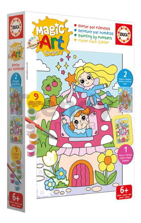 Maľovanie podľa čísiel Fantázia Magic Art Number Fantasy Educa 2 obrázky s rámikom a 9 farieb so štetcom a paletou od 6 rokov