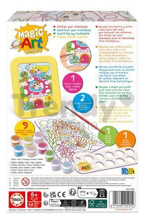 Maľovanie podľa čísiel Fantázia Magic Art Number Fantasy Educa 2 obrázky s rámikom a 9 farieb so štetcom a paletou od 6 rokov