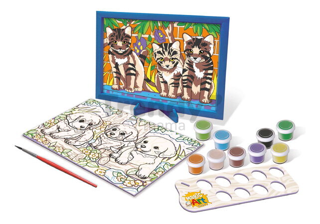 Maľovanie podľa čísiel Šteniatka a mačičky Magic Art Number Cats & Dogs Educa 2 obrázky s rámikom a 9 farieb so štetcom a paletou od 9 rokov