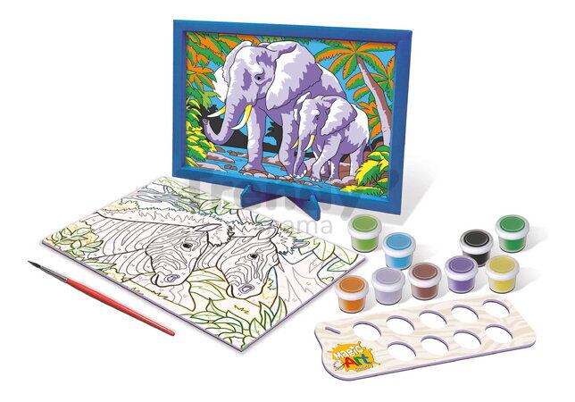 Maľovanie podľa čísiel Divoké zvieratá Magic Art Number Wild Animals Educa 2 obrázky s rámikom a 9 farieb so štetcom a paletou od 9 rokov