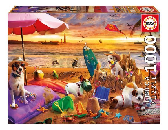 Puzzle Dogs Playing on the Beach Educa 1000 dielov a Fix lepidlo