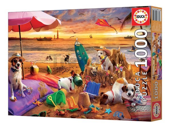 Puzzle Dogs Playing on the Beach Educa 1000 dielov a Fix lepidlo