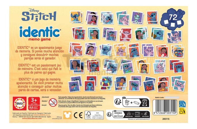 Pexeso v kufríku Stitch Identic Memo Game Educa pamäťová hra 72 kariet