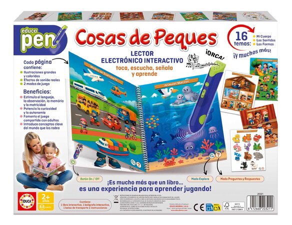 Náučná hra s interaktívnym perom Little Things Pen Educa so zvukom 8 stránok so 16 témami v španielčine od 24 mes