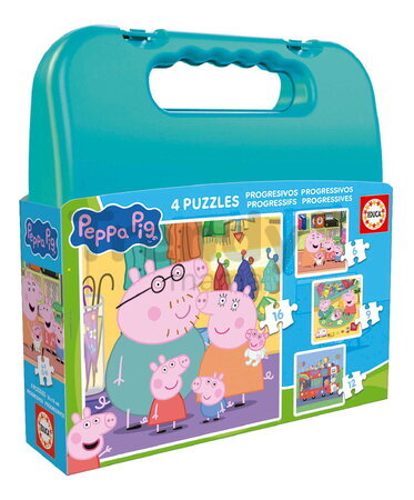 Puzzle v kufríku Peppa Pig Progressive Educa progresívne 6-9-12-16 dielikov