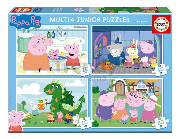 Puzzle Peppa Pig Multi 4 Junior Educa progresívne 20-40-60-80 dielikov od 4 rokov