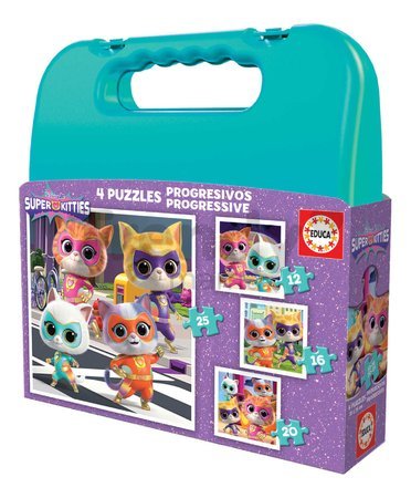 Puzzle v kufríku Super Kitties Disney Educa progresívne 12-16-20-25 dielov