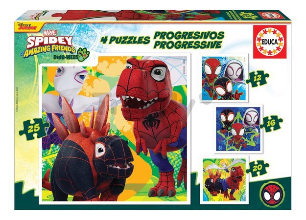 Puzzle Spidey Dino Marvel Progressive Educa progresívne 12-16-20-25 dielov