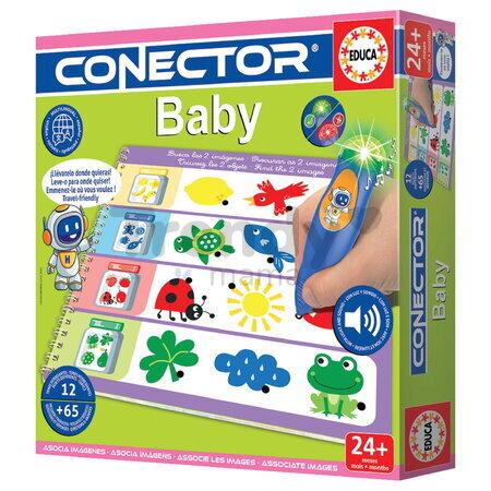 Spoločenská hra Učíme sa s tematickými obrázkami Baby Conector Educa s inteligentným perom so zvukom a svetlom 65 otázok v španielčine, angličtine, fr