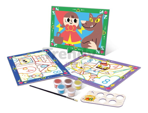 Maľovanie podľa čísiel Klasické rozprávky Magic Art Number Classic Tales Educa 3 obrázky s 5 farbami štetcom a paletou od 4 rokov