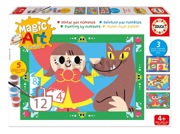 Maľovanie podľa čísiel Klasické rozprávky Magic Art Number Classic Tales Educa 3 obrázky s 5 farbami štetcom a paletou od 4 rokov