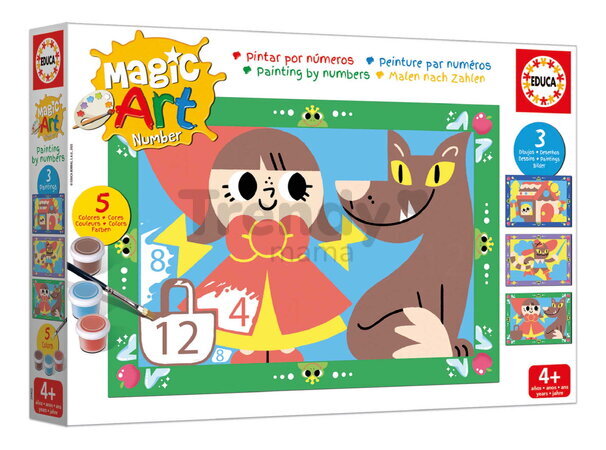 Maľovanie podľa čísiel Klasické rozprávky Magic Art Number Classic Tales Educa 3 obrázky s 5 farbami štetcom a paletou od 4 rokov