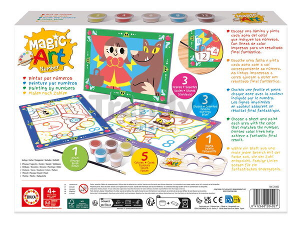 Maľovanie podľa čísiel Klasické rozprávky Magic Art Number Classic Tales Educa 3 obrázky s 5 farbami štetcom a paletou od 4 rokov