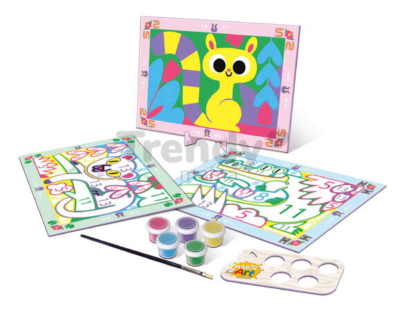 Maľovanie podľa čísiel Zvieratká Magic Art Number Animals Forest Educa 3 obrázky s 5 farbami štetcom a paletou od 4 rokov
