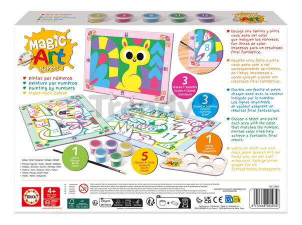 Maľovanie podľa čísiel Zvieratká Magic Art Number Animals Forest Educa 3 obrázky s 5 farbami štetcom a paletou od 4 rokov