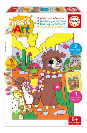 Maľovanie podľa čísiel Llama & Koala Magic Art Number Educa 2 obrázky s rámikom a 9 farieb so štetcom a paletou od 6 rokov