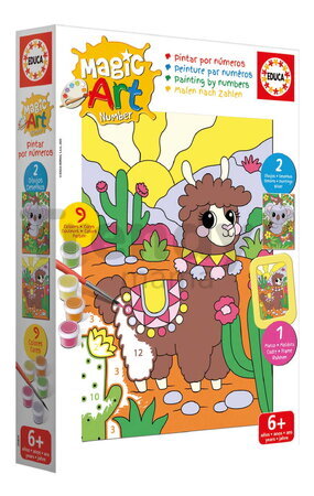 Maľovanie podľa čísiel Llama & Koala Magic Art Number Educa 2 obrázky s rámikom a 9 farieb so štetcom a paletou od 6 rokov