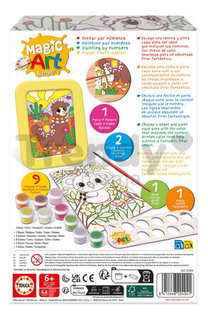 Maľovanie podľa čísiel Llama & Koala Magic Art Number Educa 2 obrázky s rámikom a 9 farieb so štetcom a paletou od 6 rokov