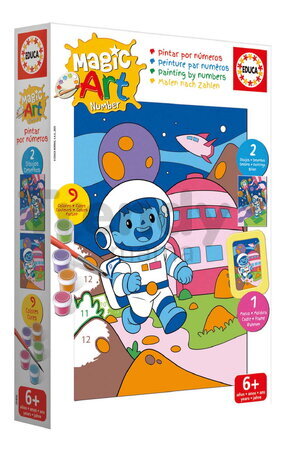 Maľovanie podľa čísiel Vesmír Magic Art Number Space Scene Educa 2 obrázky s rámikom a 9 farieb so štetcom a paletou od 6 rokov