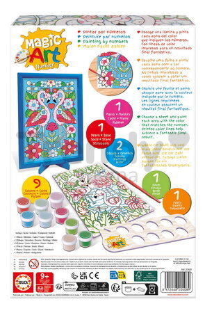 Maľovanie podľa čísiel Plameniak Magic Art Number Flamingos Educa 2 obrázky s rámikom a 9 farieb so štetcom a paletou od 9 rokov