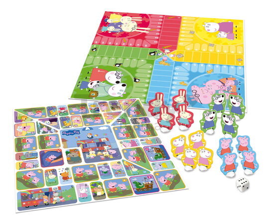 Spoločenská hra Peppa Pig Parchesi & Goose Educa pre 2-4 hráčov v španielčine, angličtine, francúzštine a portugalčine od 3 rokov EDU20437