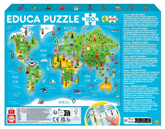 Puzzle Girls of the World Map Educa 150 de piese, de la 6 ani