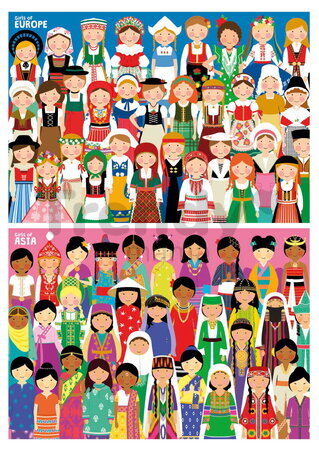 Puzzle Girls of Europe & Asia Educa 2x100 dielov od 6 rokov EDU20478