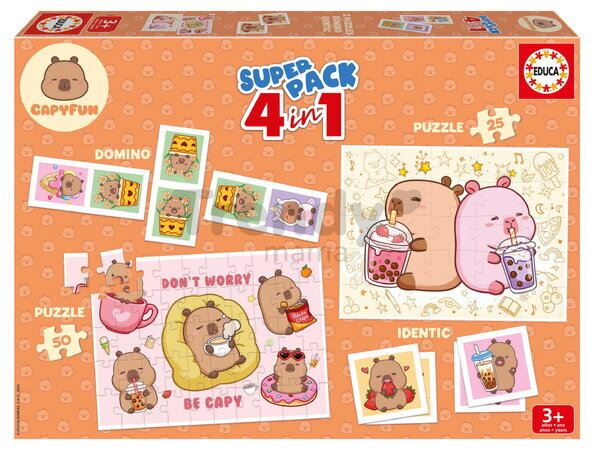 Superpack 4v1 Capyfun Educa domino pexeso a puzzle se 25 až 50 dílky