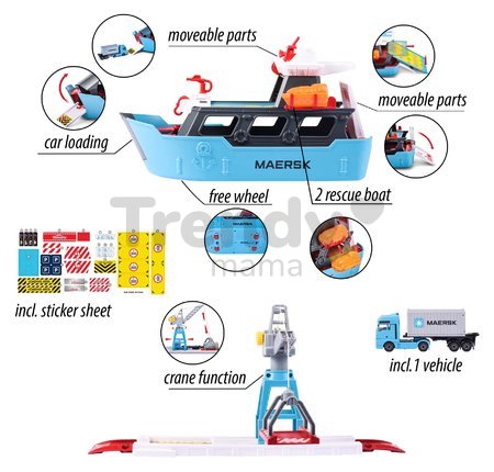 Garáž nákladná loď Creatix Logistic Freight Ship Majorette so žeriavom kamiónom a loďkami od 5 rokov