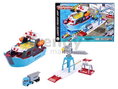 Garáž nákladná loď Creatix Logistic Freight Ship Majorette so žeriavom kamiónom a loďkami od 5 rokov