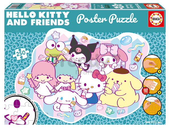 Puzzle plakát Hello Kitty & Friends Poster Educa 250 dílků a Fix lepidlo od 8 let