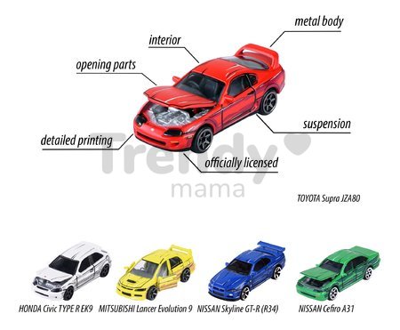 Autíčka Japan Series 5 Pieces Giftpack Majorette kovové s odpružením dĺžka 7,5 cm sada 5 druhov v darčekovom balení