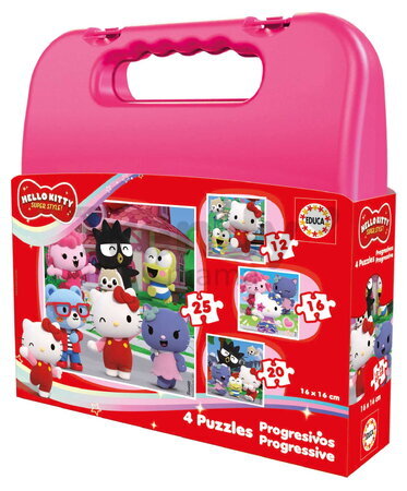 Puzzle v kufříku Hello Kitty Case Educa progresivní 12-16-20-25 dílků