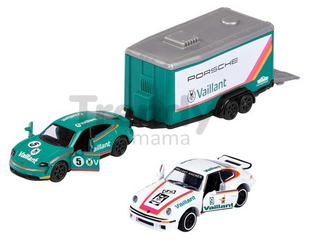 Autíčka s prívesom Race Trailer Majorette kovové s otvárateľnými časťami dĺžka 18 cm