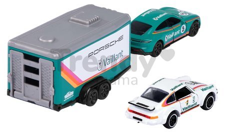 Autíčka s prívesom Race Trailer Majorette kovové s otvárateľnými časťami dĺžka 18 cm