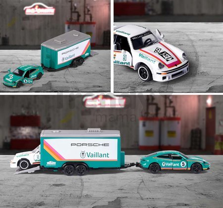 Autíčka s prívesom Race Trailer Majorette kovové s otvárateľnými časťami dĺžka 18 cm