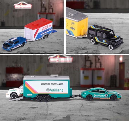 Autíčka s prívesom Race Trailer Majorette kovové s otvárateľnými časťami dĺžka 18 cm